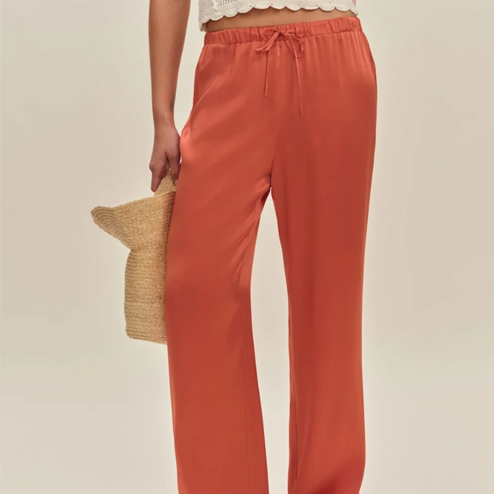 Reformation Olina Orange Silk Drawstring Pant